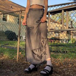 Skirts Doury 2000s Vintage Midi Women Fairy Butterfly Long Straigt E-girl Harajuku Female Clothes Y2K Grunge Kawaii