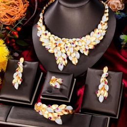 Necklace Earrings Set GODKI Luxury Gorgeous Golden Bangle Ring Jewellery For Women Girl Bride Wedding Party Show Jewellery