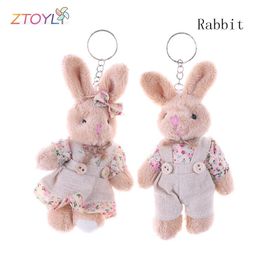 Plush Dolls 1 Pair 11cm Floral Cloth Teddy Bear Rabbit Bunny Key Bag Pendants Couple Keychain Lovers Friends Gift 230628