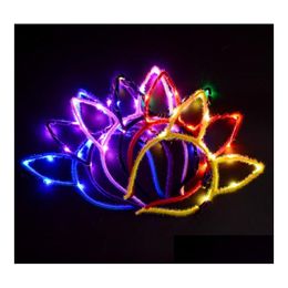 Party Favour Led Light Up Glowing Rabbit Ear Headband Bunny Women Girl Flashing Headwear Easter Cosplay Fancy Dress Props Christmas H Dh63Y