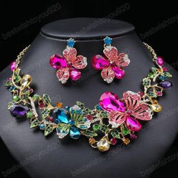 Bridal Bridesmaid Austrian Crystal Rhinestone Jewellery Sets Statement Choker Necklace Earrings Sets for Wedding Party Prom