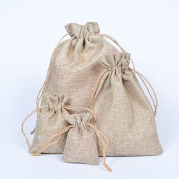 Gift Wrap 50pcslot Natural Burlap Linen Jute Drawstring Gift Bags Party Favors Packaging Bag Wedding Candy Gift Bags Party Supplies 230627