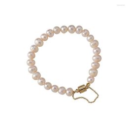 Strand Korean Round Magnet Buckle Freshwater Baroque Pearl Bracelet Women's Minimalist Cool Style Beaded Handjewelry Wedding Jewellery