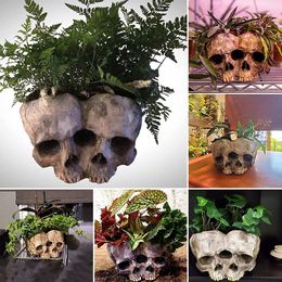 Planters Pots Resin Crafts Human Tooth Skull Fossils Teaching Skeleton Model Halloween Home Office Flower Pot Planter Skull Pot Decoration 230628