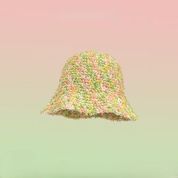 Colorful Hand Woven Straw Hat ladies Beach for Vacation Travel Bucket Hat Gypsophila Boho Style Rainforest Fisherman Hat girl