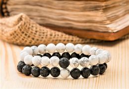 Strand 2Pc Set Couplesbracelets Distance Bracelet Lava Stone White Howlite Fashion Bracelets Mala Beads Yoga Bracelects Gift