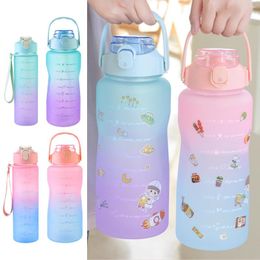 Water Bottles 2 Pack Set Gradient Bottle With 2L Large Capacity And 900ML Portable Motivational Drinks