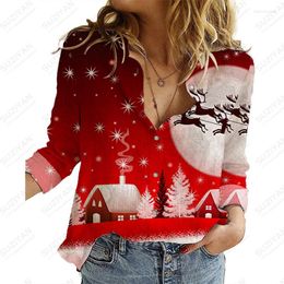 Women's Blouses Fall Style Christmas Fashion Casual Shirt Temperament Simple Lapel Female Personality Cardigan