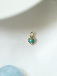 Chains S925 Silver Plated 14K Gold Pendant Inlaid With Imitation Turquoise Mini Love French Cute Bracelet Necklace