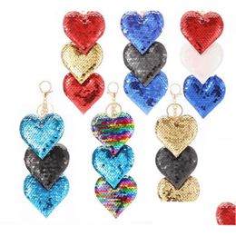 Party Favour Sequin Heart Keychain Pendant - Girls Womens Gift Favours For Holidays Mothers Day Christmas Valentines Lightweight Styli Dhmnp