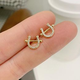 Stud Earrings Delicate Jewellery 14K Gold Plated Cute Small Letter U Zircon For Women Unique