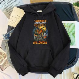 Men's Hoodies Hoodie Halloween Pumpkin Head Monster And Skull Print Hoody Male Oversize O-Neck Clothes Women Street Funny Warm Fashion