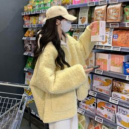 Women's Trench Coats Milk Yellow Wool Cotton Coat Winter 2023 Soft Waxy Thickened Gentle Fur Women's Wear