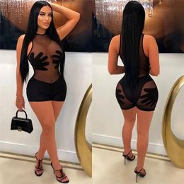 Women's Tracksuits Casual Women Sheer Mesh Jumpsuit See Through Party Night Clubwear Print Short Romper Shorts For Overalls One-piece