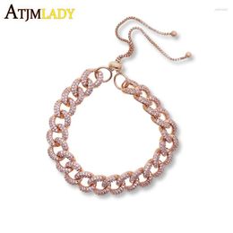 Choker 2023 Arrived Rose Gold Pink Cz Cuban Link Chain Necklace Bracelet For Women Girls Iced Out Bling Fashion Jewelry