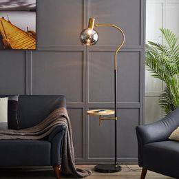 Floor Lamps Modern Creative Led Lamp With Solid Wood Tray Luxury Living Room Bedroom Sofa Wireless Charging Metal Standing Lights
