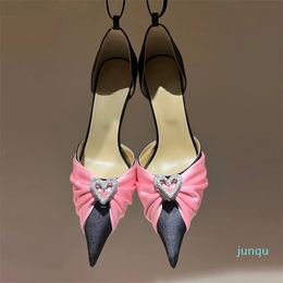 sandals Triple Heart wedding Heeled Shoes Dress Shoe Luxury Designer Satin crystal-encrusted Back Strap Pointed Toe Sandal 10cm Evening shoes With box