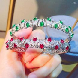 Bangle Zlxgirl Jewelry Brand Green Red CZ Cubic Zircon Women's Wedding Fine Full Mirco Paved Bridal Bracelet Free Shiping Bags