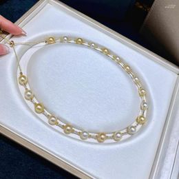 Chains High Chic Salt Water 9mm Nature Sea Round Genuine Gold Pearls Necklaces For Women Holidays Presents
