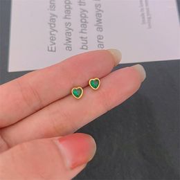 Stud Earrings Trendy Exquisite Green Zircon Stainless Steel For Women Classic Korean Heart Square Crystal Gifts Fashion