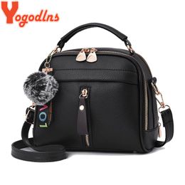 Evening Bags Yogodlns Fashion high quality PU Leather Shoulder Bags for Women Solid color feminina Hair ball ornaments crossbody bag 230627