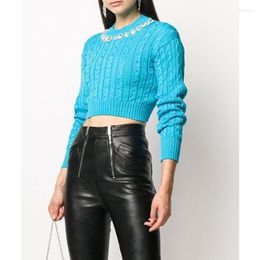 Women's Sweaters Sale!!! 10.40 High End Fashion Crystal Diamonds Slim Knitwear Women Twist Short Comfortable Pullover Sweater