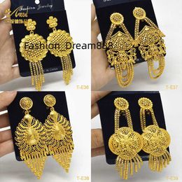 Dubai 24K Gold Plating bride wedding long earrings Indian style wedding Jewellery copper tassel pendant earrings wholesale