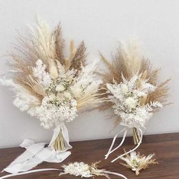 Dried Flowers Bridal Bouquets Grass Rose Bouquet Handmade Romantic Wedding for Bridesmaid Holding