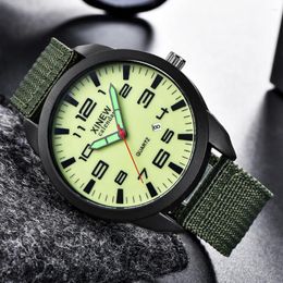 Wristwatches Xi Watch Men Sports Watches Fashion Green Fabric Band Luminous Dial Auto Date Quartz Relogio Masculino