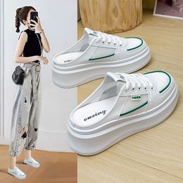 Slippers Baotou Half Women s Outerwear Shoes 2023 Summer and Autumn Leisure One Step Lazy Little White 230628
