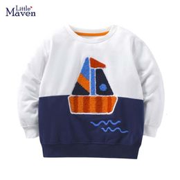 T shirts Little maven 2023 Baby Boys Autumn Casual Clothes Cotton Sweatshirt with Boat Fashion Tops for Kids 2 7 year 230627