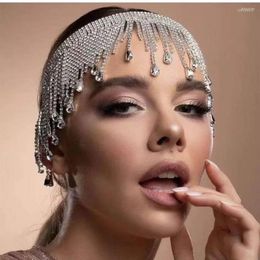Hair Clips Luxury Women's Long Tassel Headdress Fashion Shiny Crystal Headband Accessories Jewelry Prom Party Gift
