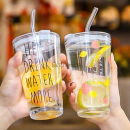 450ML Portable Cartoon Water Bottle with Straw Reusable Coffee Milk Cup with Lid Leakproof Cup Student Cute Water Cup L230620