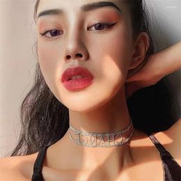 Choker Fashion Luxury Double Row Rhinestone Letter Necklace Collar Jewelry Suitable For Girls Shiny Crystal Sexy Collarbone Chain Neckl