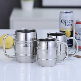 304 Stainless Steel Beer Mug Double Wall Thermal Cup with Handle Bar Creative Metal Water Juice Wine Glass Insulation Keeps Cold L230620