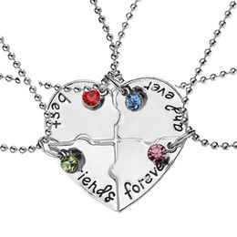 Pendant Necklaces Friends Forever And Ever 4 Pcs Beads Chain Crystal Jigsaw Puzzle Necklace Friendship Jewelry For Friend