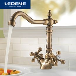 Bathroom Sink Faucets LEDEME Europe Style Basin Kitchen Faucet Total Brass Bronze Finished Swivel Bathroom Faucet Mixer Tap Sink Tap 360 Degree L4019C 230628