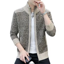 Men's Sweaters Autumn and Winter Korean Style Men Patchwork Cardigan Stand Collar Sweater Coat Zipper Knitted Jacket Male 8813 230628