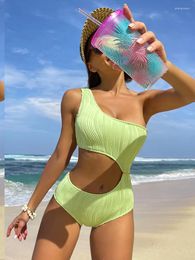 Women's Swimwear High Quality Bikini 2023 Fashion Sexy Solid Color Cut Out A Shoulder Strap Texture Swimsuit Fresh