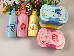 Lunch Box with Water Bottle Set for Kids Plastic Bento Box Set Cartoon Kids Bottle for Toddlers Pre-School Daycare BPA Free