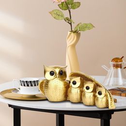 Decorative Objects Figurines Family of Four Owl Statue Birds Figurine for Housewarming Gift Desktop 230628