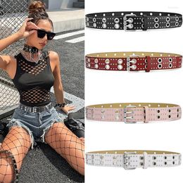 Belts Womens Fashion Split Leather Goth Punk Dress Double Pin Buckle Studded Belt Girls Trend Jeans Waistband Decorative Girdle