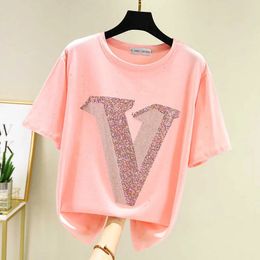 Maglietta da donna Donne a maniche corte Shiny Shiny Diamond Summer T-shirt Fashion Thirt Women Tshirt Shirt Femme Di_Girl