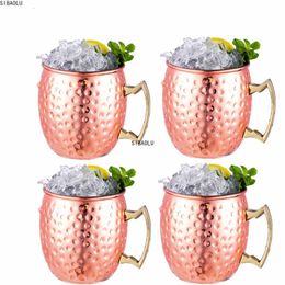 Mugs 1 4 Pieces 550ml 18 Ounces Moscow Mule Mug Stainless Steel Hammered Copper Plated Beer Cup Coffee Cup Bar Drinkware 230627