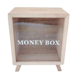 Novelty Items Support Design Modern Desktop Wooden Piggy Bank Hollow Saving Pot Anti-wear for Gifts 230628