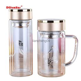 New Double Wall Glass cup Bottles Tumbler Glass Tea Drinking Teacup Coffee Water pot tea cup Water Bottle cups Flask L230620