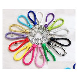 Keychains Lanyards Creative Hand-Woven Leather Rope Couple Car Key Ring Simple Colorf Chain 15 Different Style Drop Delivery Fashi Dhoe6
