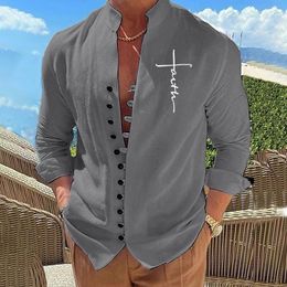 Men's Dress Shirts Spring Cotton Linen Autumn LongSleeved Solid Colour StandUp Collar Casual Style Plus Size 230628