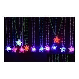 Party Favour Led Light Up Cartoon Pendants Necklace Christmas Kids Adts Creative Luminous Glow Necklaces Acrylic Lanyard Gift Event D Dhb3F