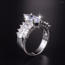 Cluster Rings Big Luxury Marquise Cut 3 Simulated Diamond Wedding Ring For Women Jewellery Have S925 Logo Real 925 Silver